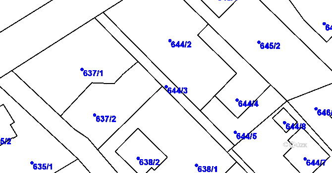 Parcela st. 644/3 v KÚ Kozmice, Katastrální mapa
