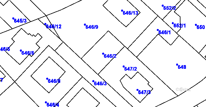 Parcela st. 646/2 v KÚ Kozmice, Katastrální mapa