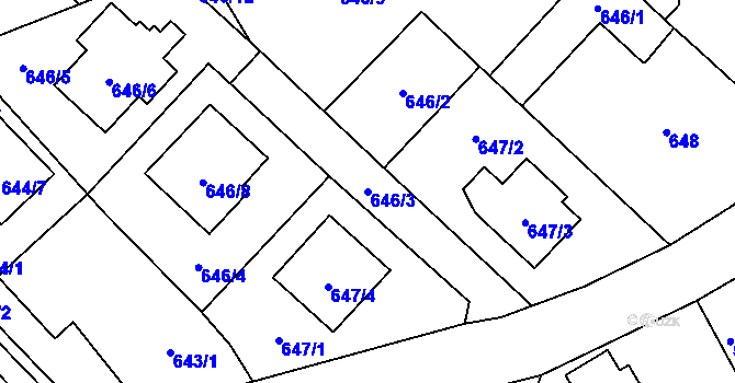 Parcela st. 646/3 v KÚ Kozmice, Katastrální mapa
