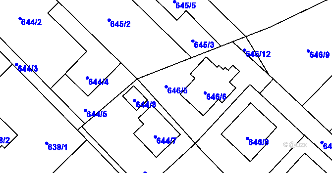 Parcela st. 646/5 v KÚ Kozmice, Katastrální mapa
