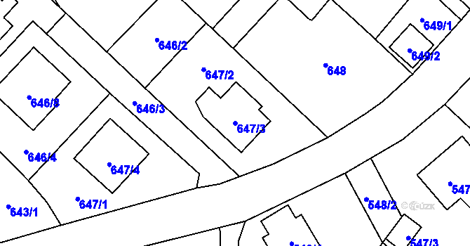 Parcela st. 647/3 v KÚ Kozmice, Katastrální mapa