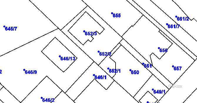 Parcela st. 652/2 v KÚ Kozmice, Katastrální mapa