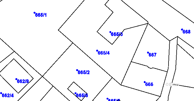 Parcela st. 665/4 v KÚ Kozmice, Katastrální mapa