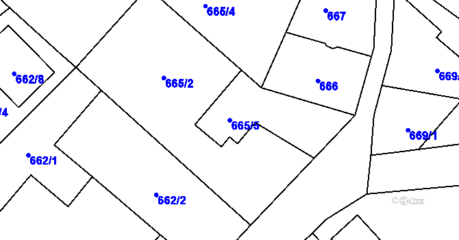 Parcela st. 665/5 v KÚ Kozmice, Katastrální mapa