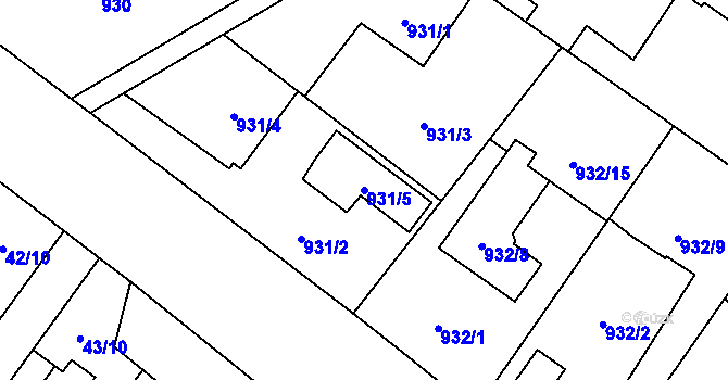 Parcela st. 931/5 v KÚ Kozmice, Katastrální mapa