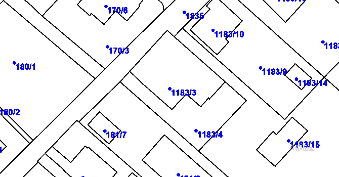 Parcela st. 1183/3 v KÚ Kozmice, Katastrální mapa