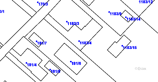 Parcela st. 1183/4 v KÚ Kozmice, Katastrální mapa