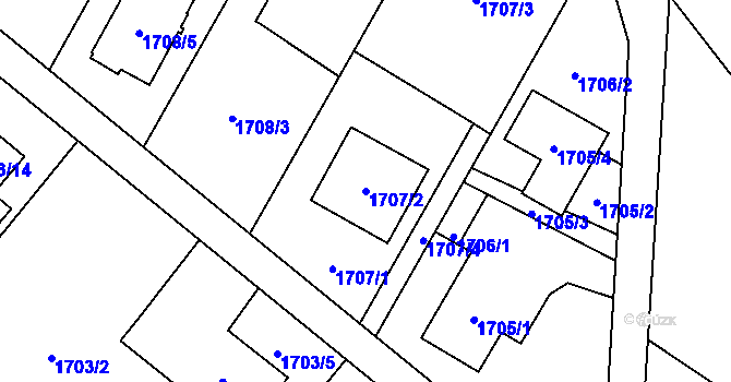 Parcela st. 1707/2 v KÚ Kozmice, Katastrální mapa