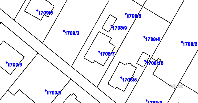 Parcela st. 1708/7 v KÚ Kozmice, Katastrální mapa