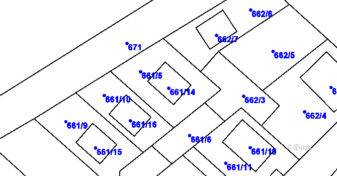 Parcela st. 661/14 v KÚ Kozmice, Katastrální mapa
