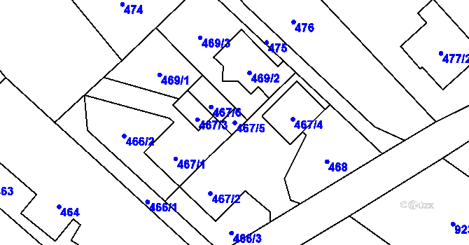 Parcela st. 467/5 v KÚ Kozmice, Katastrální mapa