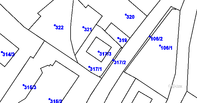 Parcela st. 317/3 v KÚ Kozmice, Katastrální mapa