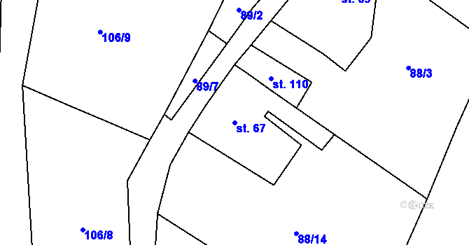 Parcela st. 67 v KÚ Kozojedy, Katastrální mapa