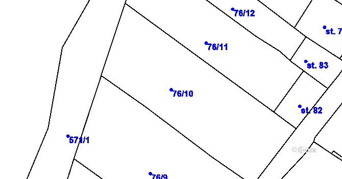 Parcela st. 76/10 v KÚ Kozojedy, Katastrální mapa