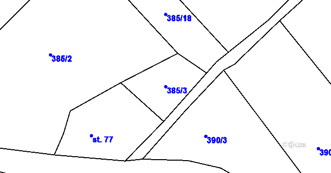 Parcela st. 385/3 v KÚ Kozojedy, Katastrální mapa