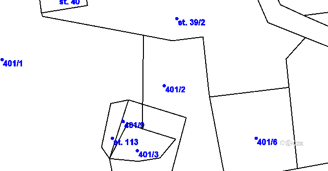 Parcela st. 401/2 v KÚ Kozojedy, Katastrální mapa