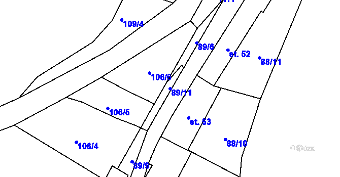 Parcela st. 89/11 v KÚ Kozojedy, Katastrální mapa