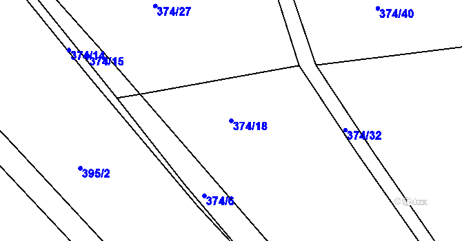 Parcela st. 374/18 v KÚ Kozojedy, Katastrální mapa