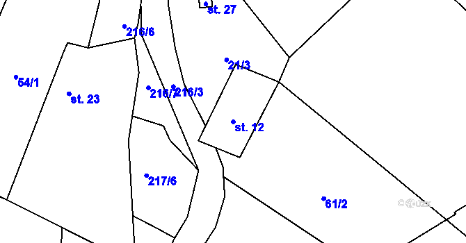 Parcela st. 12 v KÚ Borek u Kozojed, Katastrální mapa