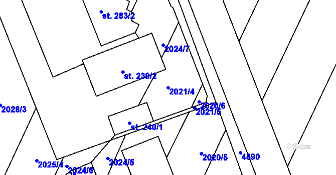 Parcela st. 2021/4 v KÚ Kozojedy u Kralovic, Katastrální mapa