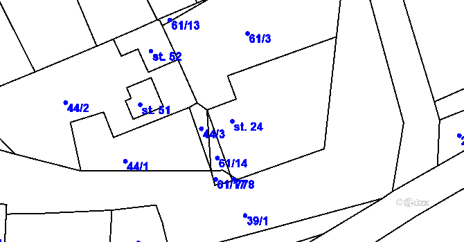 Parcela st. 24 v KÚ Rakolusky, Katastrální mapa