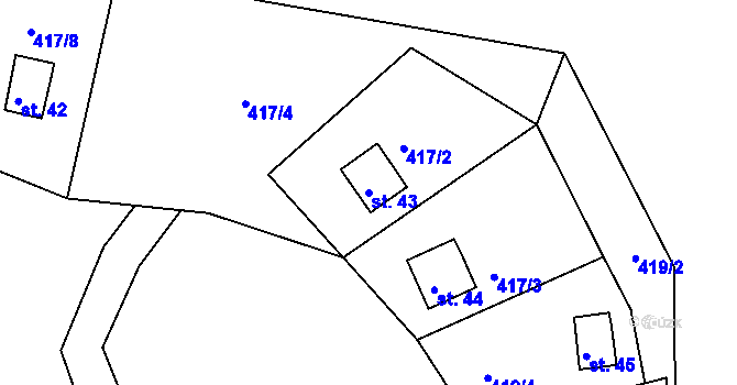 Parcela st. 43 v KÚ Rakolusky, Katastrální mapa