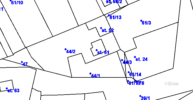 Parcela st. 51 v KÚ Rakolusky, Katastrální mapa