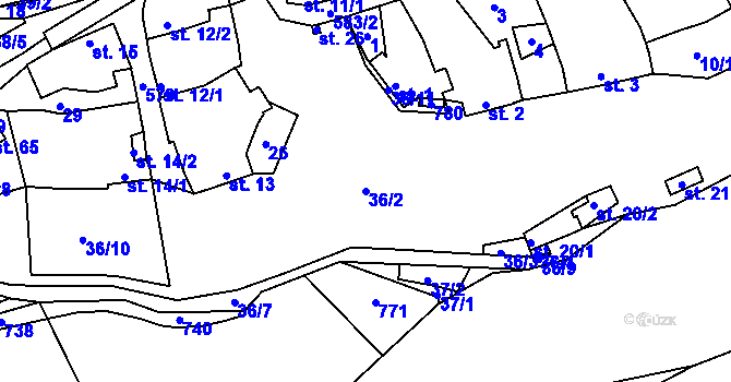 Parcela st. 36/2 v KÚ Rakolusky, Katastrální mapa