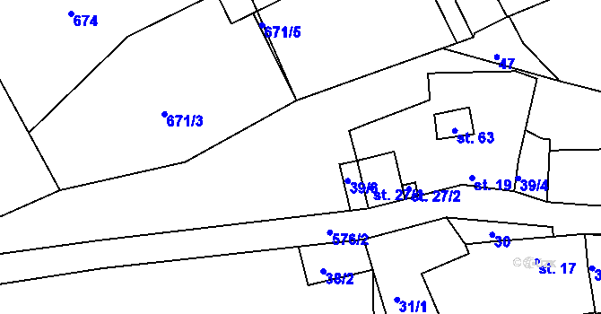 Parcela st. 39 v KÚ Rakolusky, Katastrální mapa