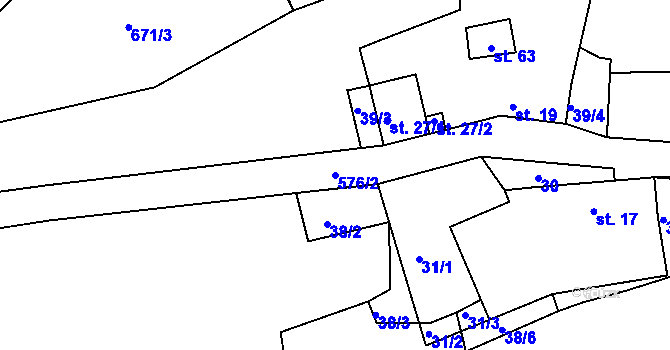 Parcela st. 576/2 v KÚ Rakolusky, Katastrální mapa