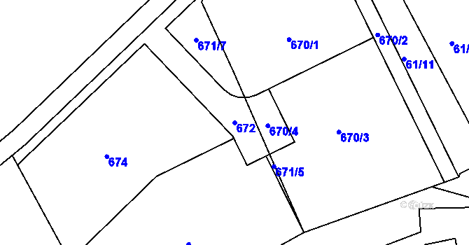 Parcela st. 672 v KÚ Rakolusky, Katastrální mapa
