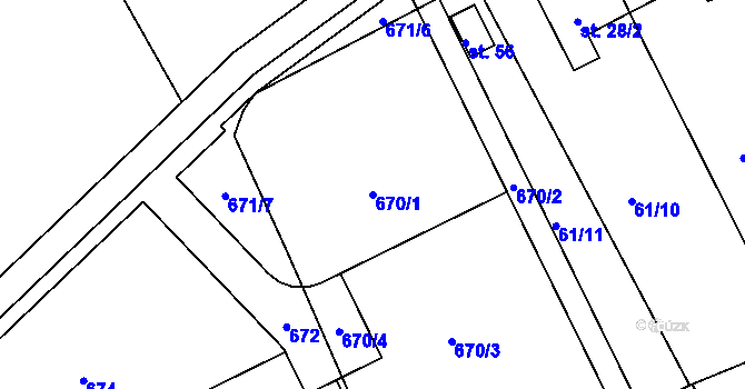 Parcela st. 670/1 v KÚ Rakolusky, Katastrální mapa