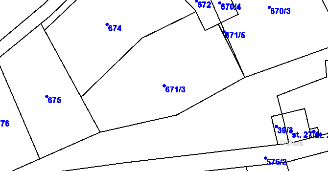 Parcela st. 671/3 v KÚ Rakolusky, Katastrální mapa