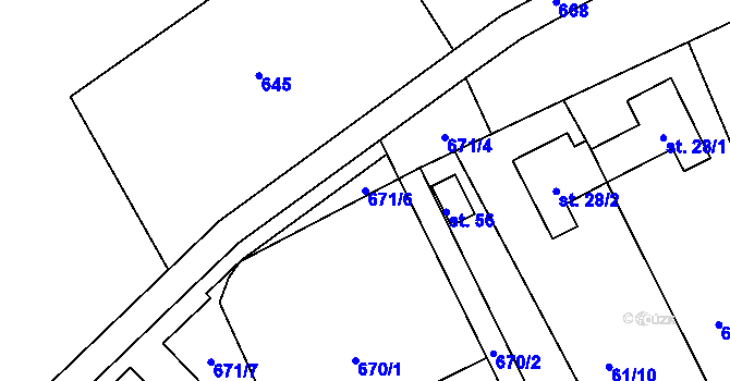 Parcela st. 671/6 v KÚ Rakolusky, Katastrální mapa