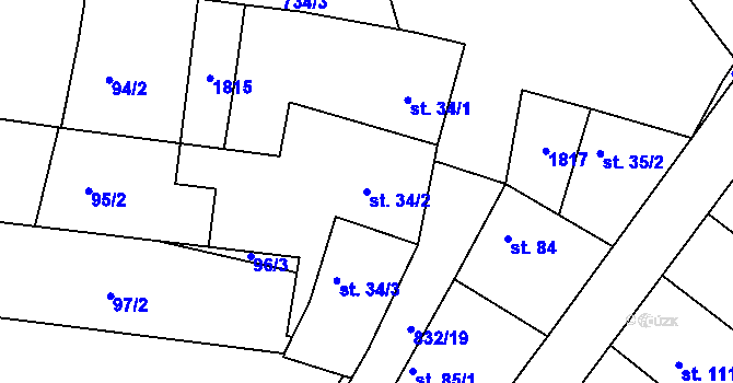 Parcela st. 34/2 v KÚ Kozojídky, Katastrální mapa