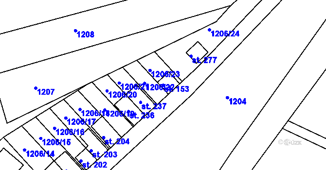 Parcela st. 153 v KÚ Kozojídky, Katastrální mapa