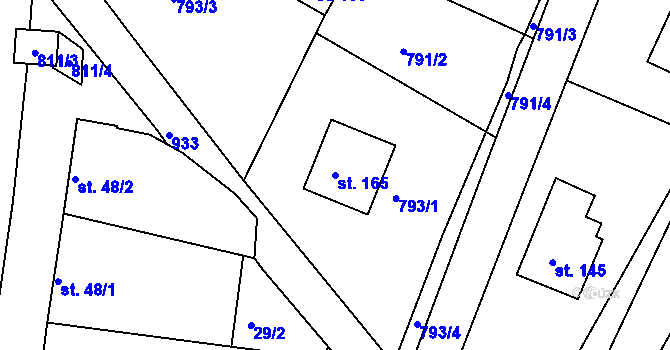 Parcela st. 165 v KÚ Kozojídky, Katastrální mapa