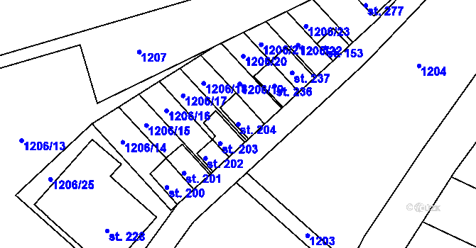 Parcela st. 204 v KÚ Kozojídky, Katastrální mapa