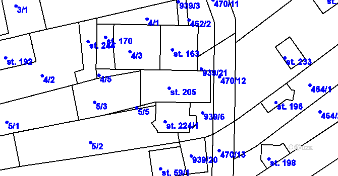 Parcela st. 205 v KÚ Kozojídky, Katastrální mapa
