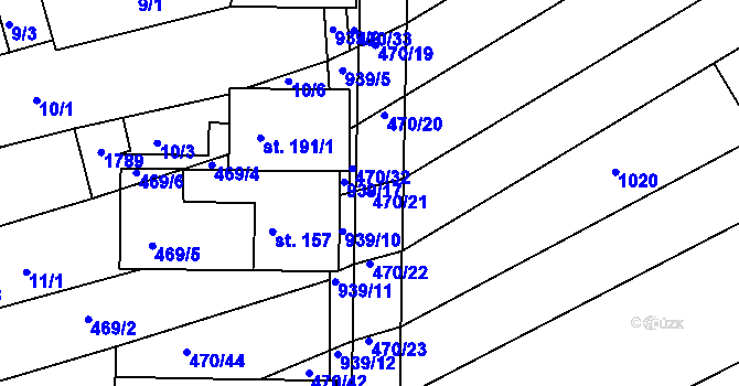 Parcela st. 470/21 v KÚ Kozojídky, Katastrální mapa