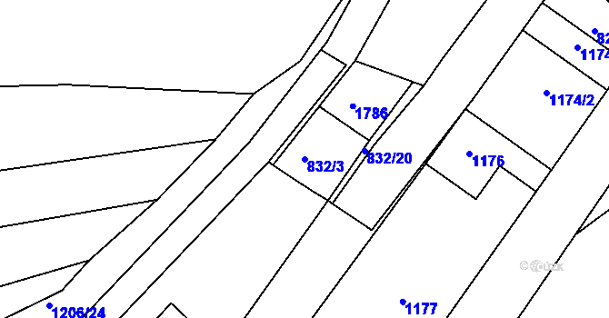 Parcela st. 832/3 v KÚ Kozojídky, Katastrální mapa