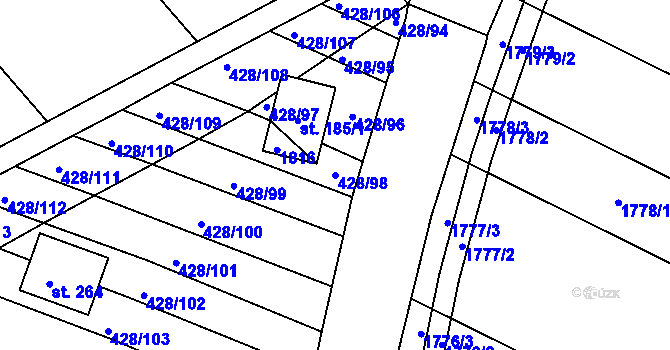 Parcela st. 428/98 v KÚ Kozojídky, Katastrální mapa