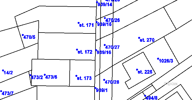 Parcela st. 939/16 v KÚ Kozojídky, Katastrální mapa