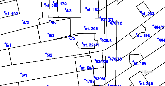 Parcela st. 224/1 v KÚ Kozojídky, Katastrální mapa