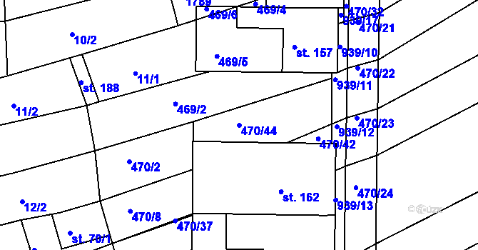 Parcela st. 470/44 v KÚ Kozojídky, Katastrální mapa