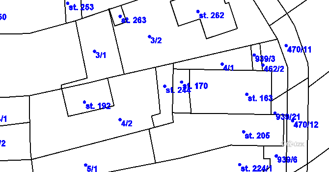 Parcela st. 244 v KÚ Kozojídky, Katastrální mapa