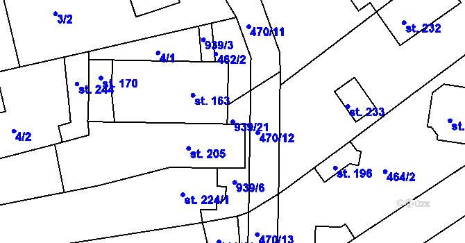 Parcela st. 939/21 v KÚ Kozojídky, Katastrální mapa