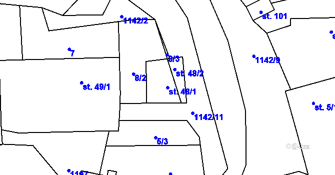 Parcela st. 48/1 v KÚ Kozolupy, Katastrální mapa