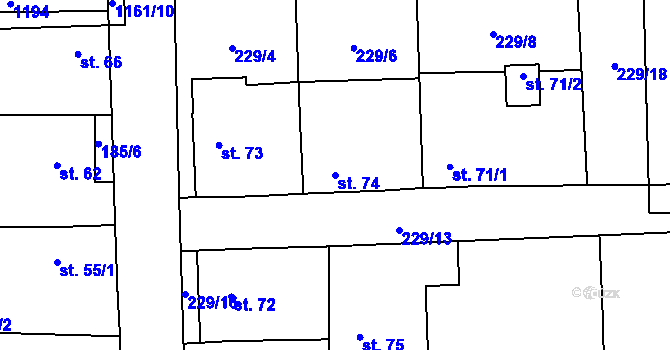 Parcela st. 74 v KÚ Kozolupy, Katastrální mapa