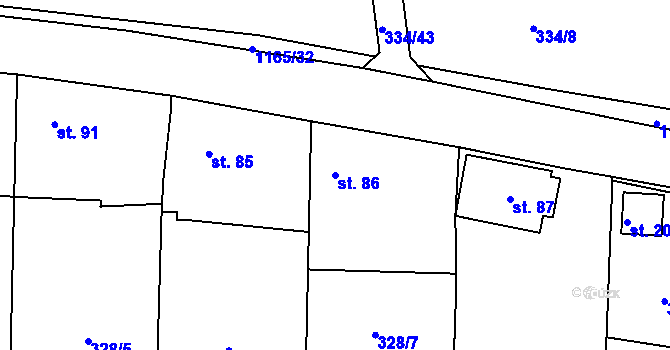 Parcela st. 86 v KÚ Kozolupy, Katastrální mapa